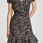 ZARA BASIC Z1975 Denim Off the Shoulder Dress Navy Blue w/ cream Floral Print Photo 0