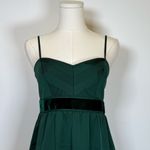 American Eagle NWT Dark Green Satin Empire Waist Velvet Detail Dress Size 6 Photo 4