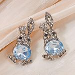 Silver Bunny Earrings Easter Bunny w/ Crystal Egg Sunday Jewelry, Cute Rabbit Photo 1