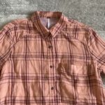 Free People  Shirt Womens Small Peach 100% Linen No Limits Plaid Button Down Top Photo 5