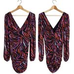 ASOS Zebra Print Plunge Long Sleeve Mini Dress Women's 10 Going Out Party Ruched Photo 0