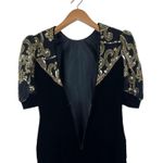 Jessica McClintock Vintage Black Velvet Gold Sequin Puffy Half Sleeves Dress Photo 9