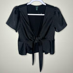 Wild Fable Satin V-Neck Tie Front Crop Blouse Photo 0