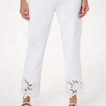 Dennis Basso Regular Luxe Crepe Slim-Leg Ankle Pants with Lace White Size XS Photo 0