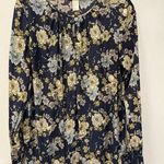 H&M  Size 6 Navy Floral Long Sleeve Bell Sleeve Blouse Photo 0