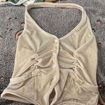 Cider Vintage Beige Velvet Halter Button Up Crop Top Photo 0