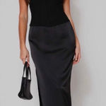 Tiger Mist  Taos Maxi Slip Dress Satin Corset Lace Neck Black Size Large Photo 0