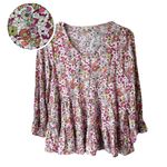 Jane and Delancey Multicolor Floral Button Front Peplum Blouse Sz S Photo 1