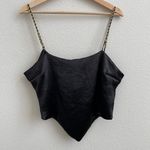 Just Polly Black Satin Gold Chain Spaghetti Strap Tie Back Handkerchief Tank Top Photo 2