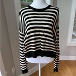 PINK - Victoria's Secret PINK Victoria’s Secret Black Ivory Striped Cropped Crewneck Sweater Sz Medium Photo 6