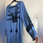 Free People Wind Willow Blue Embroidered Tunic Dress S Boho Tassel Peasant Photo 3