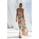 NEW L’IDEE Costiera Maxi Dress Womens Strapless Green Pink Floral Size Small Photo 4