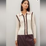 RTR Sea New York Riva Ribbed Embroidered Wool Collared Button Front Top Sz 8 Brown Photo 0