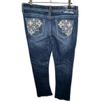 Hydraulic Slim Bootcut Dark Wash Contrast Stitch Jeans With Embellished Pockets Photo 4