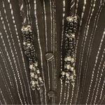 ZARA  Sheer Black Silver Striped Button Down Shirt Blouse Top Tie Neck Beaded NEW Photo 4