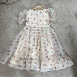 JessaKae Women’s Amelia Dress Sweatheart Neck Puff Sleeve in Cream Floral 1X Pink Photo 8