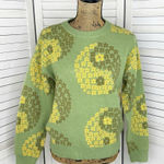 Witty Fox Yin Yang Floral Pullover Sweater Green Yellow Small Photo 0
