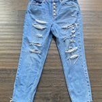 We The Free  Distressed Straight Leg High Rise Jeans Womens Sz 28 Blue Button Fly Photo 0