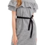 J.Crew Black White Plaid Checker Micro Gingham Edie Cotton Ruffle Sleeve 8 Photo 0