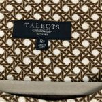 Talbots  Button Front Jacket 12P Brown White Geometric Print 100% Cotton Office Photo 4