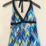 Nike Halter Tankini Swim Top Empire Waist Blue Green Black White Stripe L 10 Photo 1