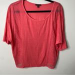 EXPRESS  Coral Pink Sheer Lace Stripe Cropped Shirt Short Sleeved Tee Medium Photo 8