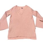 Aerie Blush Pink Ribbed V Neck Bow Tie Bell Sleeve Oversized Sweater size Small Photo 3
