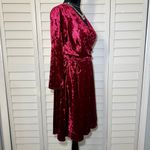 Burgundy Crushed Velvet Long Sleeve Faux Wrap Dress Red Size M Photo 1