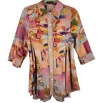 Radzoli Artsy Floral Button Up Collared 3/4 Roll Tab Sleeve Tunic Dress Size S Photo 0