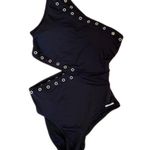 Michael Kors Side Cut Out One Shoulder Black Grommet Swimsuit Grunge Luxe 10 Photo 2