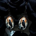 Gothic Funky Raven Cameo Black Frame Alloy & Iron Ear Hooks Glass Inlay Earrings Photo 4