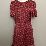 Dress Forum  Dress Mini Floral Satin Silky Ruffle Puffed Sleeves Lined Pink Red Photo 0