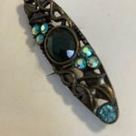 DARK GREEN ACRYLIC CENTER STONE BLUE AB COLOR RHINESTONE DARKENED BRONZE BROOCH Photo 1