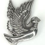 Dove VTG 1950's Signed HP Pewter Turtle Bird BROOCH 2.5" Pin / Pendant Silver Photo 0