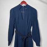 Badgley Mischka Belted V Neck Sheath Dress Navy Hourglass Belted Puff Sleeves 8 Photo 6