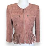 BCBG Max Azria Reiss Vegan Suede Leather Jacket Fringe Accents Toffee Brown Tan Photo 0