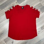 Bobeau ‎ Ladder Cutouts Short Sleeve T Shirt Red Small Cold Shoulder Photo 11