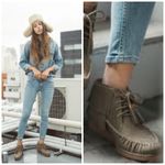 UGG  W Caleb Mouse Fringe Nubuck Slip on Leather Booties‎ Moccasins Size 11 Photo 1