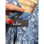 Lulus NWT  Fit to Frolic Blue Eyelet Lace Puff Sleeve Babydoll Dress Mini Sz S Photo 9