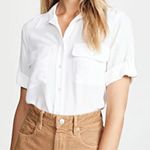 Equipment  White Satin Button Up‎ Pocket Short Sleeve Top Photo 0