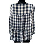 American Eagle Blue/White Plaid Buttons Tiered Long Sleeve Size S Flowy Ruffles Photo 5