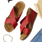 Yokono Red Leather Cross Strap Cork Platform Espadrille Wedge Sandals 6.5 resort Photo 0