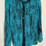 Yumi Kim  Blue Animal Print Button Down Silk Blouse Small Photo 5