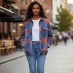 Vintage Havana small blue orange long sleeve button down flannel shirt shacket Photo 1