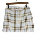 Forever 21  Mini Skirt Womens L Tan White Plaid Zipper Front High Rise Preppy 90s Photo 2