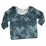 Michael Kors Blue Paisley Floral Scoop Neck Bracelet Sleeve Blouse Top size L Size L Photo 5