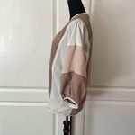 VTG BROWN CREAM WHITE COLOR BLOCK PUFF SLEEVE CARDIGAN Size M Photo 1