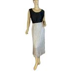 Vince  "STAR DOT DRAPE" ECRU & BLACK SILK BLEND DRAPED MIDI SKIRT (14) Photo 3