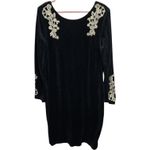 Monroe & Main Black Velvet Dress Gold Lace Embroidered Sleeves Holiday Sz Large Photo 1