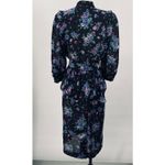 Vintage 80s Floral Print Shirt Dress Peplum Ruffle Faux Wrap Black Purple Small Photo 4